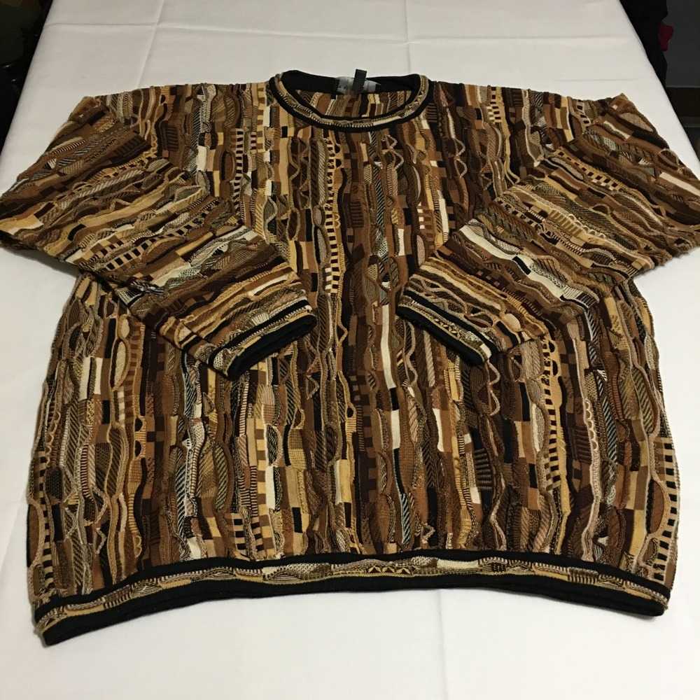 Tundra Canada Sweater Crewneck Mens XXL Brown 3D Texture Knit Geometric
